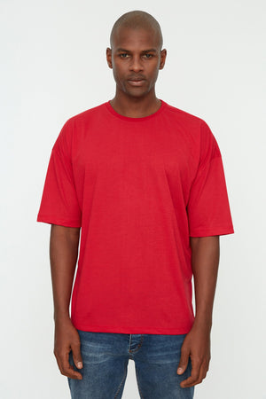 Rotes Herren Basic Rundhals Oversize Kurzarm T-Shirt Tmnss22Ts0300