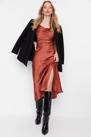 Bronze Lined Woven Satin Elegant Evening Dress TPRSS19BB0058 - Swordslife