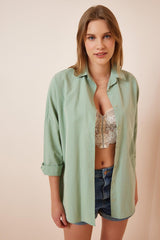 Women's Green Oversize Long Basic Shirt DD00842 - Swordslife
