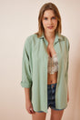 Women's Green Oversize Long Basic Shirt DD00842 - Swordslife