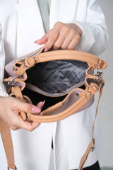 Women's Embossed Patterned Magnetic Snap Closure Clutch Bag With Shoulder Strap