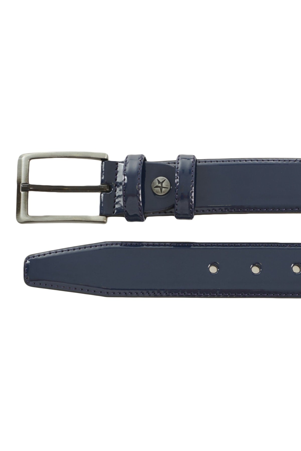 Men'S Navy Blue Patterned Navy Blue Patent Leather Belt