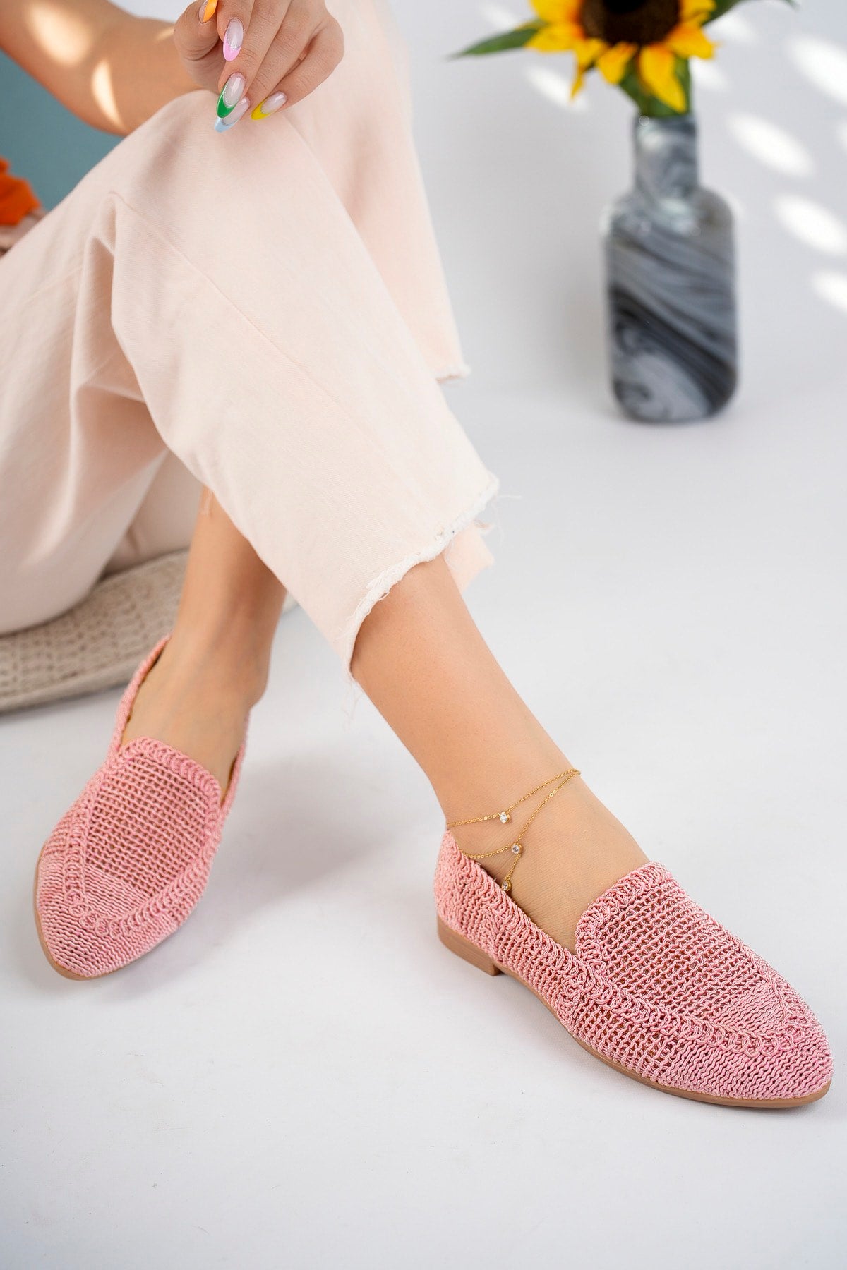 Women'S Knitted Flat Shoes Women'S Shoes Casual Shoes Powder