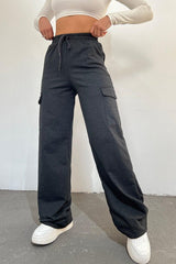 Women's Anthracite - Regular Fit Cargo Pocket Wide Leg Sweatpants - Swordslife