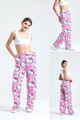 Unisex Pink Hello Kitty Cat Wide Leg Sweatpants - Swordslife