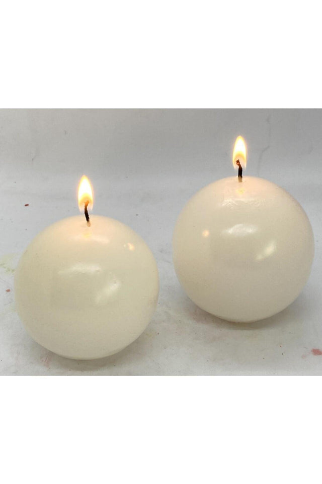 Set of 2 Ecru Ball Candles (7 Cm-8cm) - Swordslife