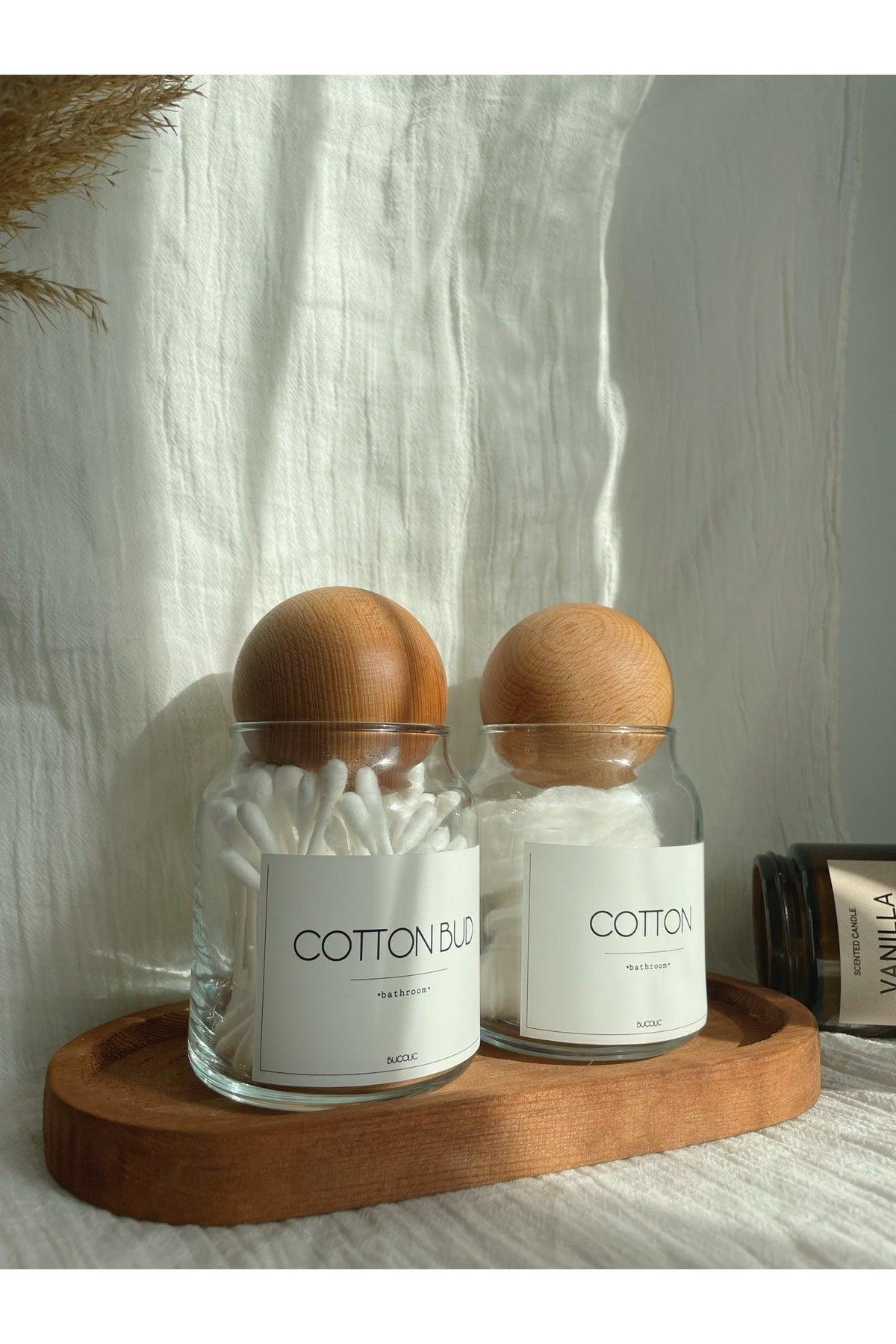 Set of 2 Wooden Covered Glass Cotton Buds / Cotton- Cotton Bud / Wooden Medium Size Stand - Swordslife