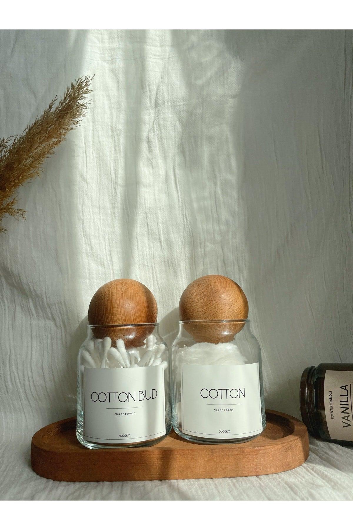 Set of 2 Wooden Covered Glass Cotton Buds / Cotton- Cotton Bud / Wooden Medium Size Stand - Swordslife