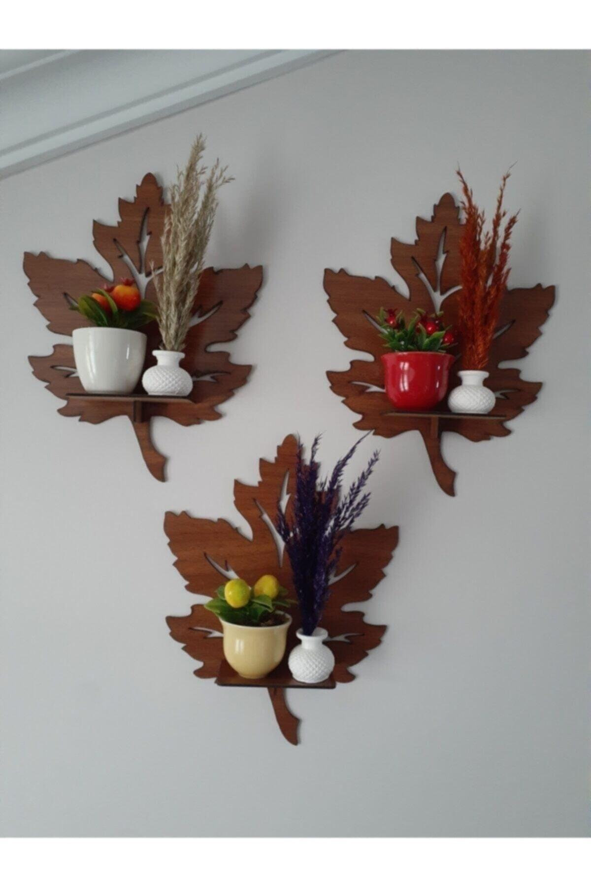 3 Pcs Wooden Wall Ornament Shelf Leaf Candle Holder