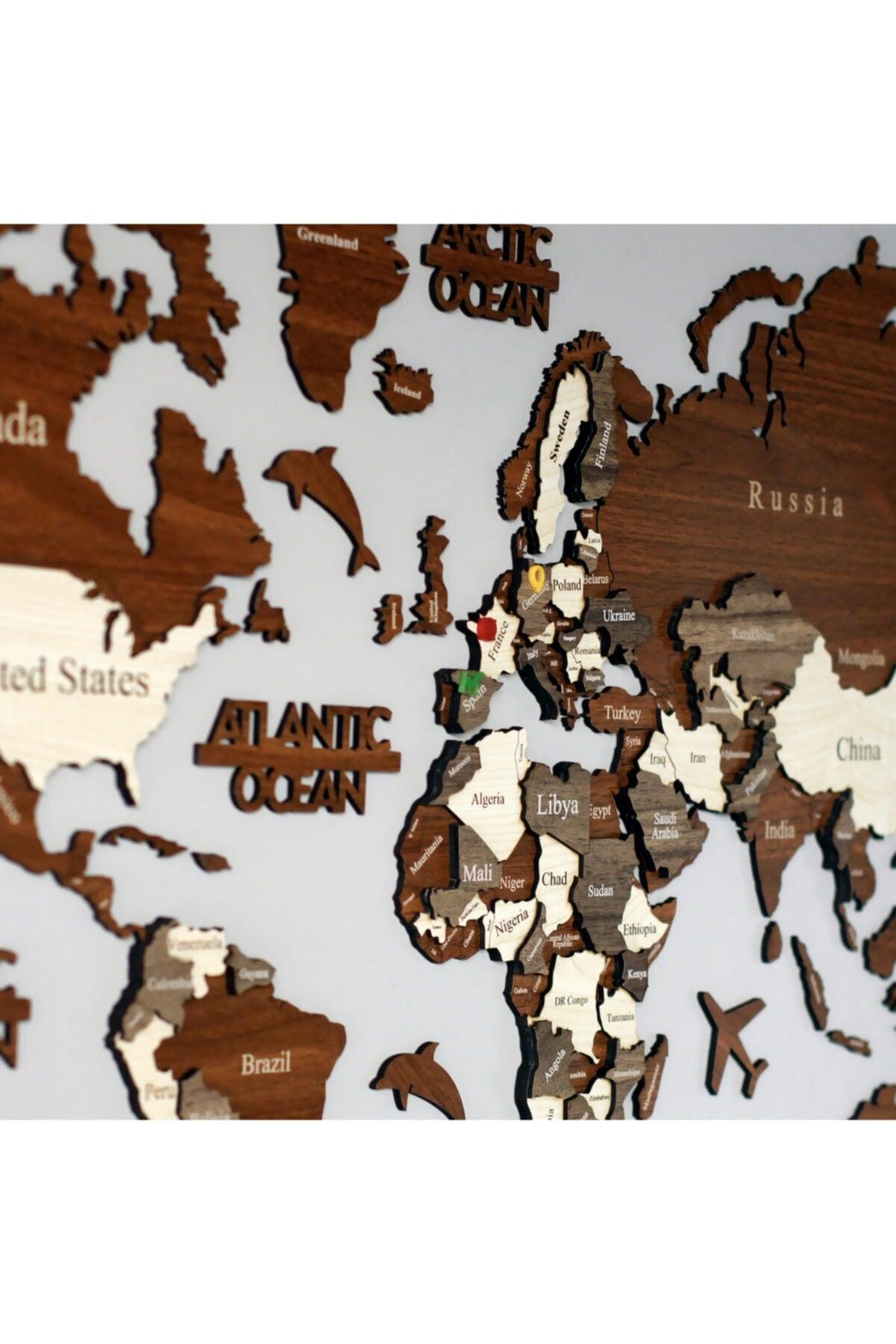 3D Wooden World Map, Wooden Wall Decor, Wall Painting, Real World Map, decoration - Swordslife