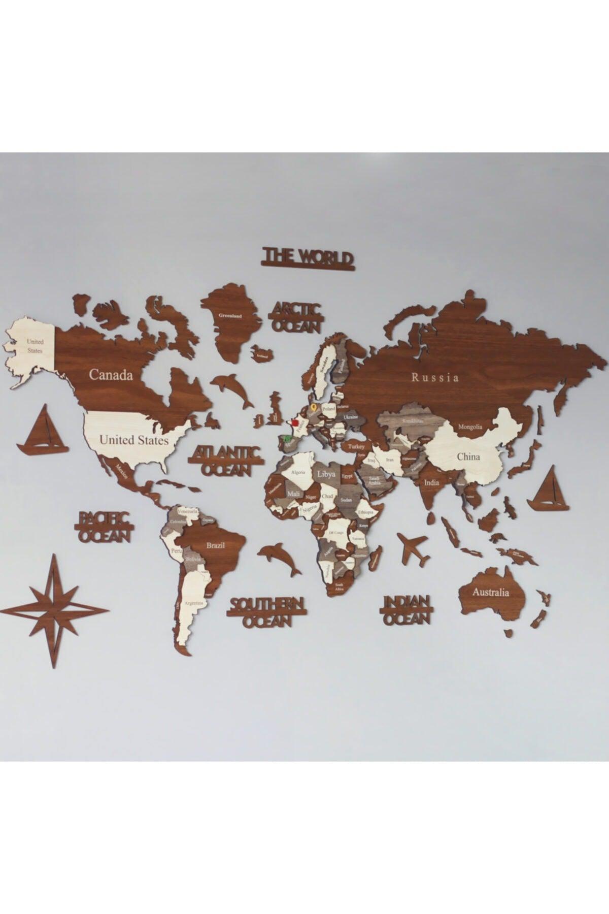 3D Wooden World Map, Wooden Wall Decor, Wall Painting, Real World Map, decoration - Swordslife