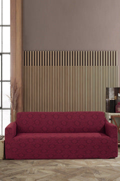 Stretch jacquard sofa cover for 3-seater, claret red