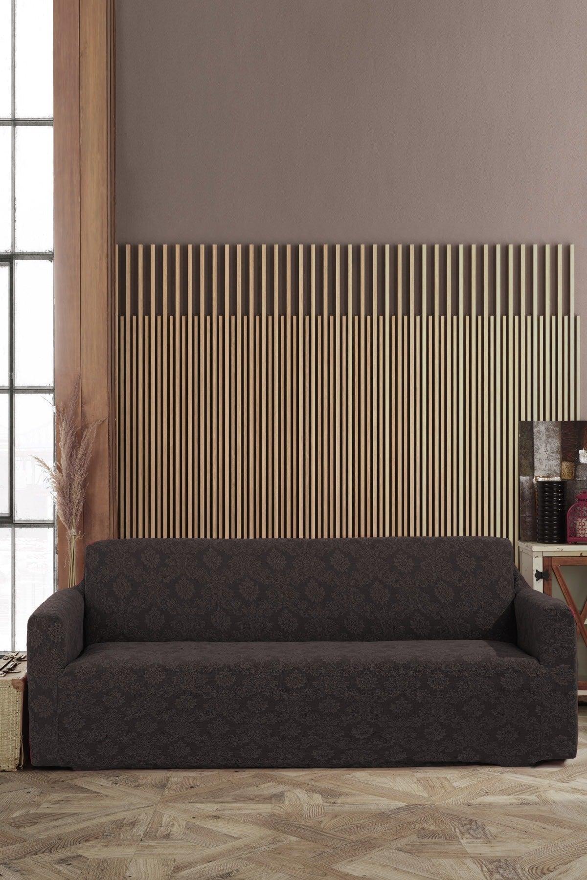 Seater Jacquard Stretch Sofa Cover - Dark Brown - Swordslife