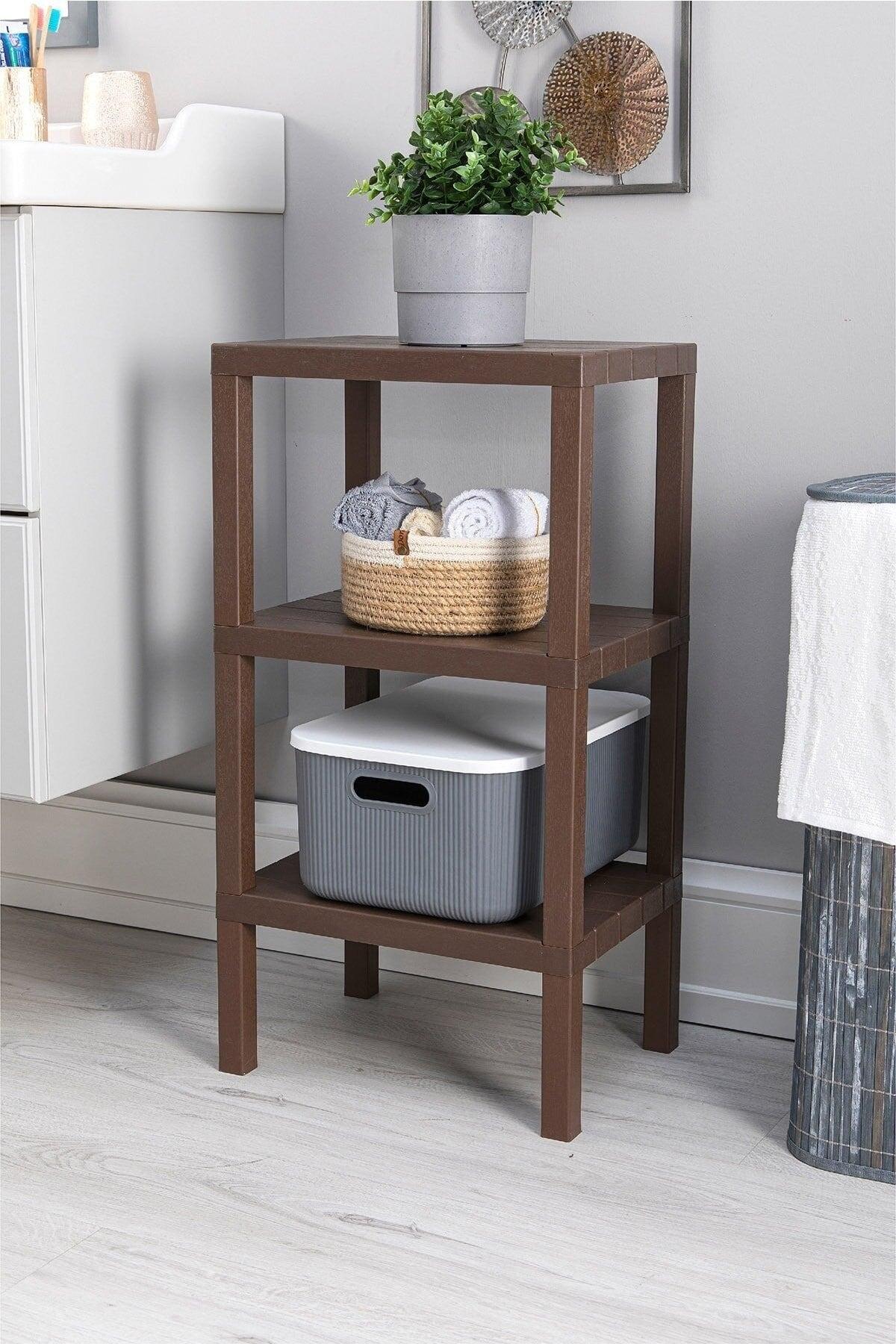 3 Tiers Plastic Shelving Unit Kitchen Shelf Bathroom Shelf Balcony Shelf Bathroom Organizer Coffee - Swordslife