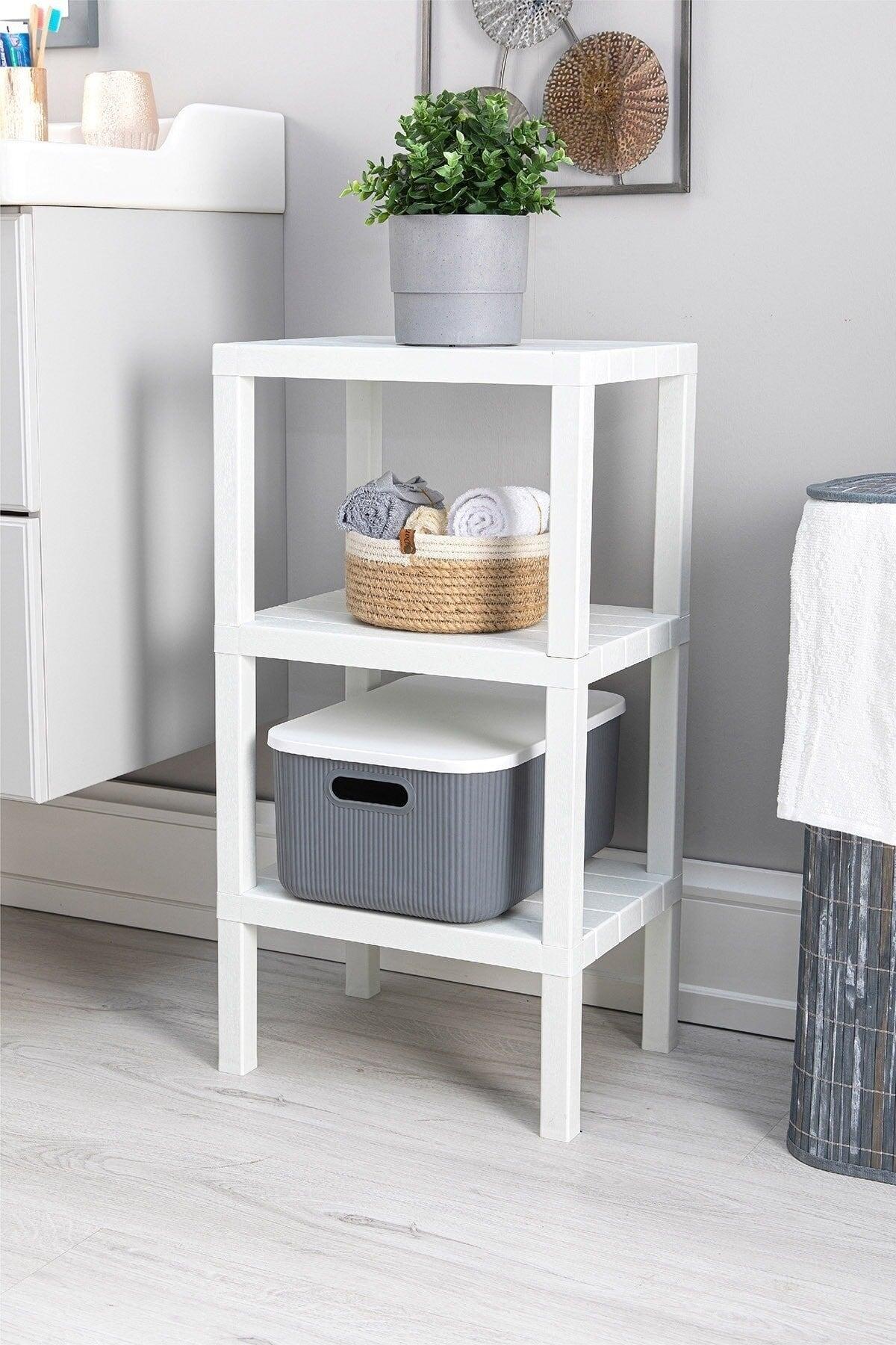 3 Tiers Plastic Shelving Unit Kitchen Shelf Bathroom Shelf Balcony Shelf Bathroom Organizer White - Swordslife