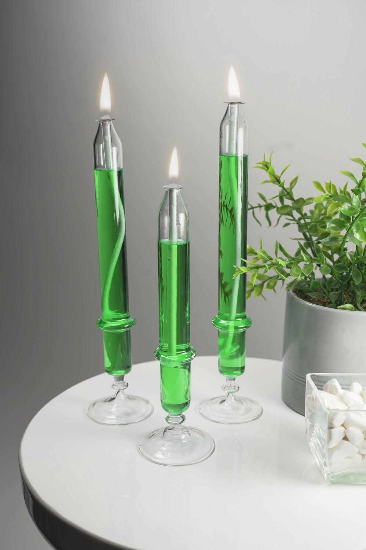 3-Footed Candlestick Glass Oil Lamp + 200 Ml Oil Lamp Green - Swordslife