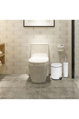 3 Liter White 2 Pcs Bathroom Set Pedal Dustbin Wc Closet Toilet Brush Set Bathroom Dustbin - Swordslife