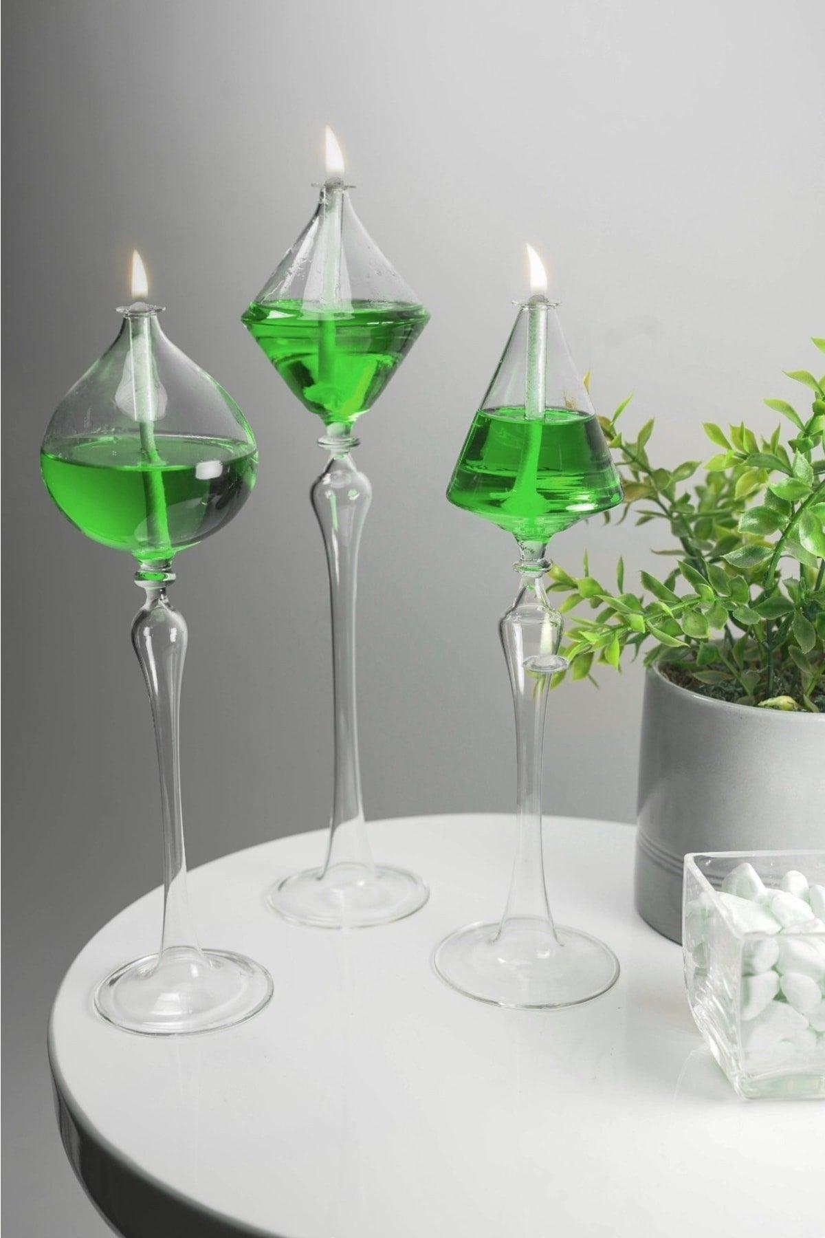 3 Legs Glass Oil Lamp Dale + 200 Ml Oil Lamp Green - Swordslife