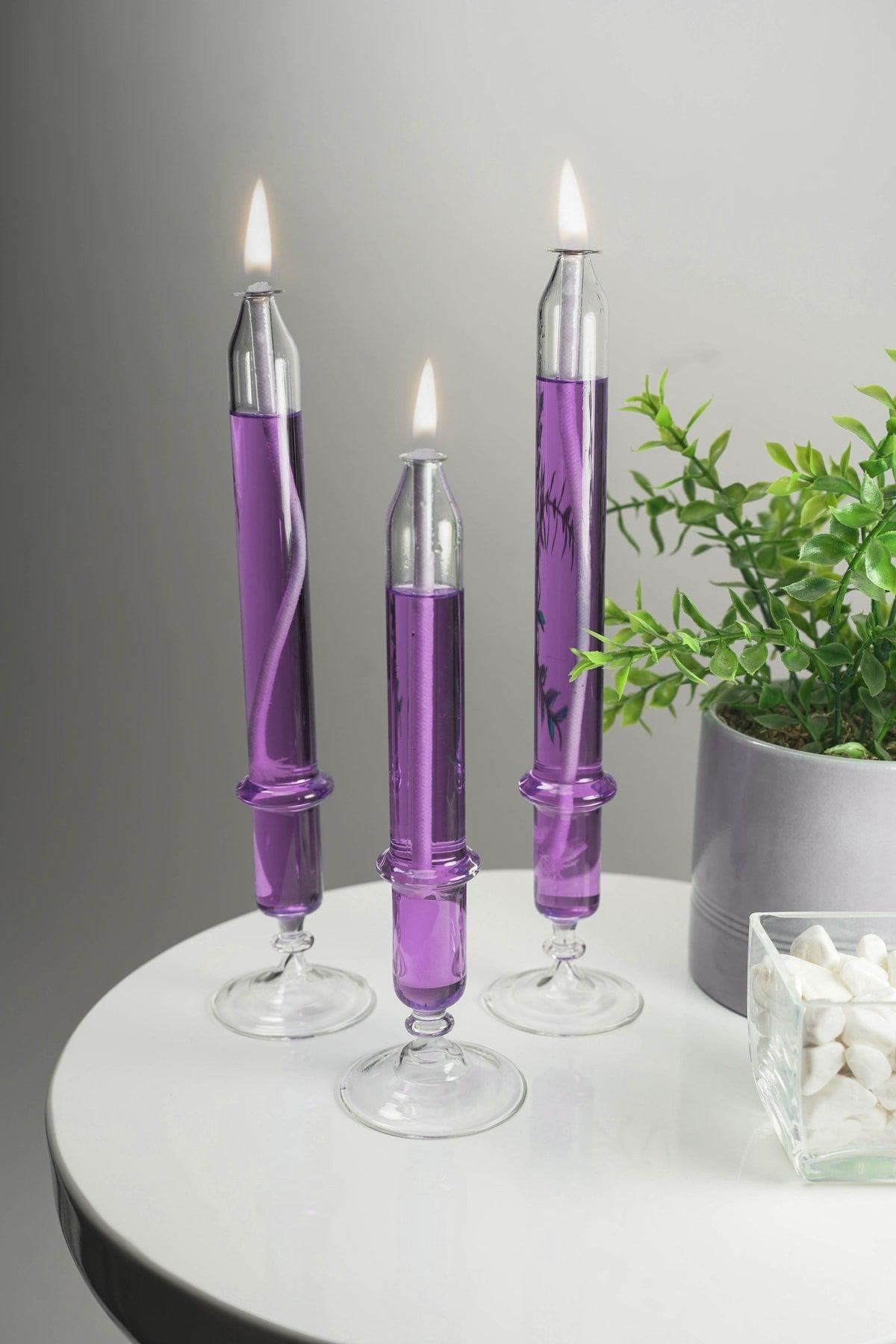 3-Footed Candlestick Glass Oil Lamp + 200 Ml Oil Lamp Lila - Swordslife