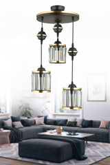 3 Pcs Black Suspension Crystal Stone Yellow Striped Cylinder Downward Facing Luxury Chandelier - Swordslife