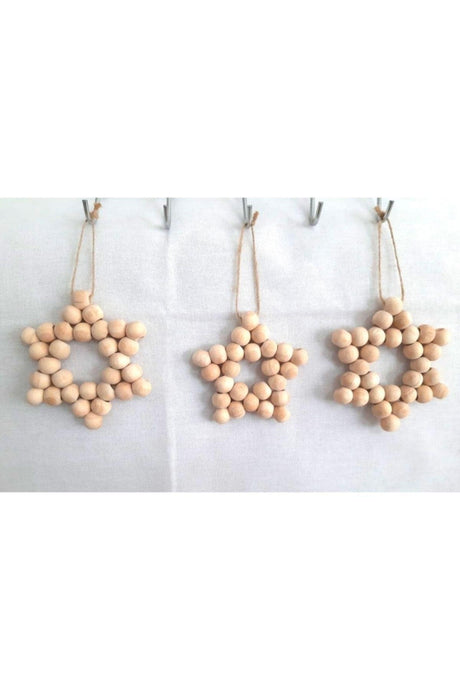 Set of 3 Decorative Wooden Beaded Stars, Door Wall Kitchen Baby Room Ornament - Swordslife