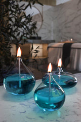 Set of 3 Jumbo Glass Oil Lamps (2 Drops, 1 Ellipse) + 750 Ml Oil Lamp - Ice Blue - Swordslife
