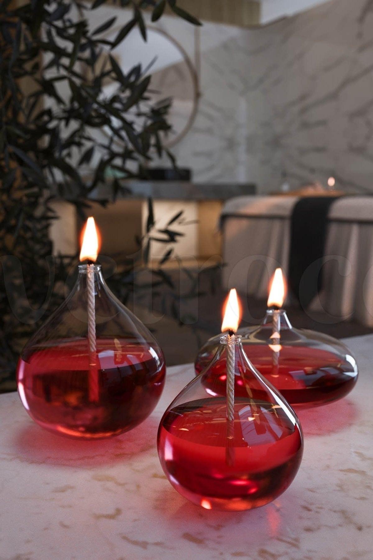 Set of 3 Jumbo Glass Oil Lamps (2 Drops, 1 Ellipse) + 750 Ml Oil Lamp - Red - Swordslife