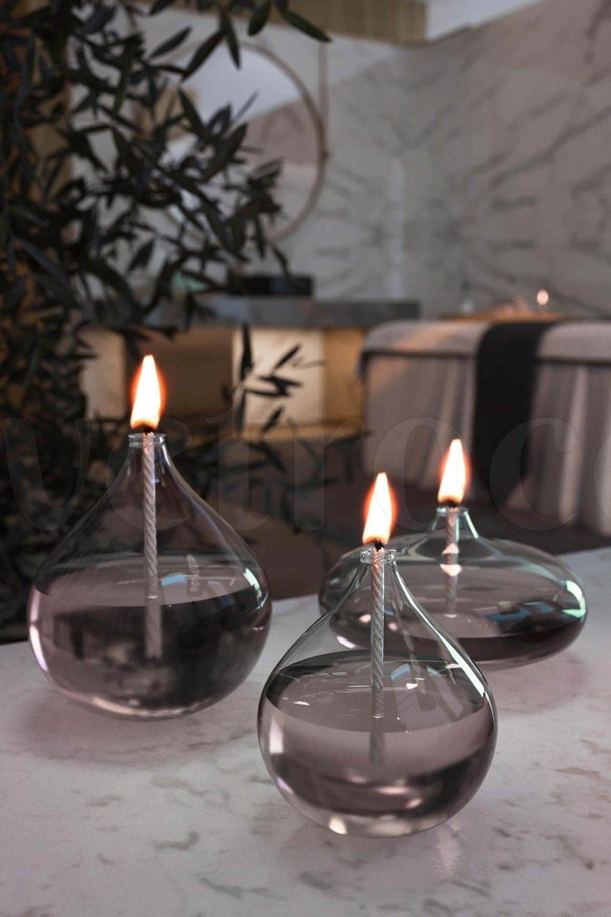 Set of 3 Jumbo Glass Oil Lamps (2 Drops, 1 Ellipse) + 750 Ml Oil Lamp - Transparent - Swordslife
