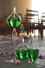 Set of 3 Jumbo Glass Oil Lamps (Foot Drop, Barrel, Sphere) + 750 Ml Oil Lamp - Green - Swordslife
