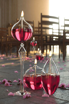 Jumbo Hand-Blown Glass Oil Lamp Set – Foot Drop, Barrel, Sphere with 750 ml Oil Bottle