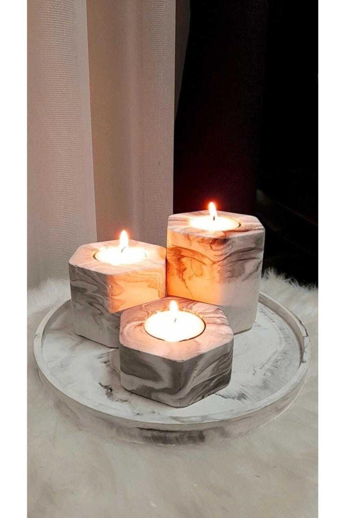 Set of 3 Marble Pattern Concrete Candle Holders - Swordslife