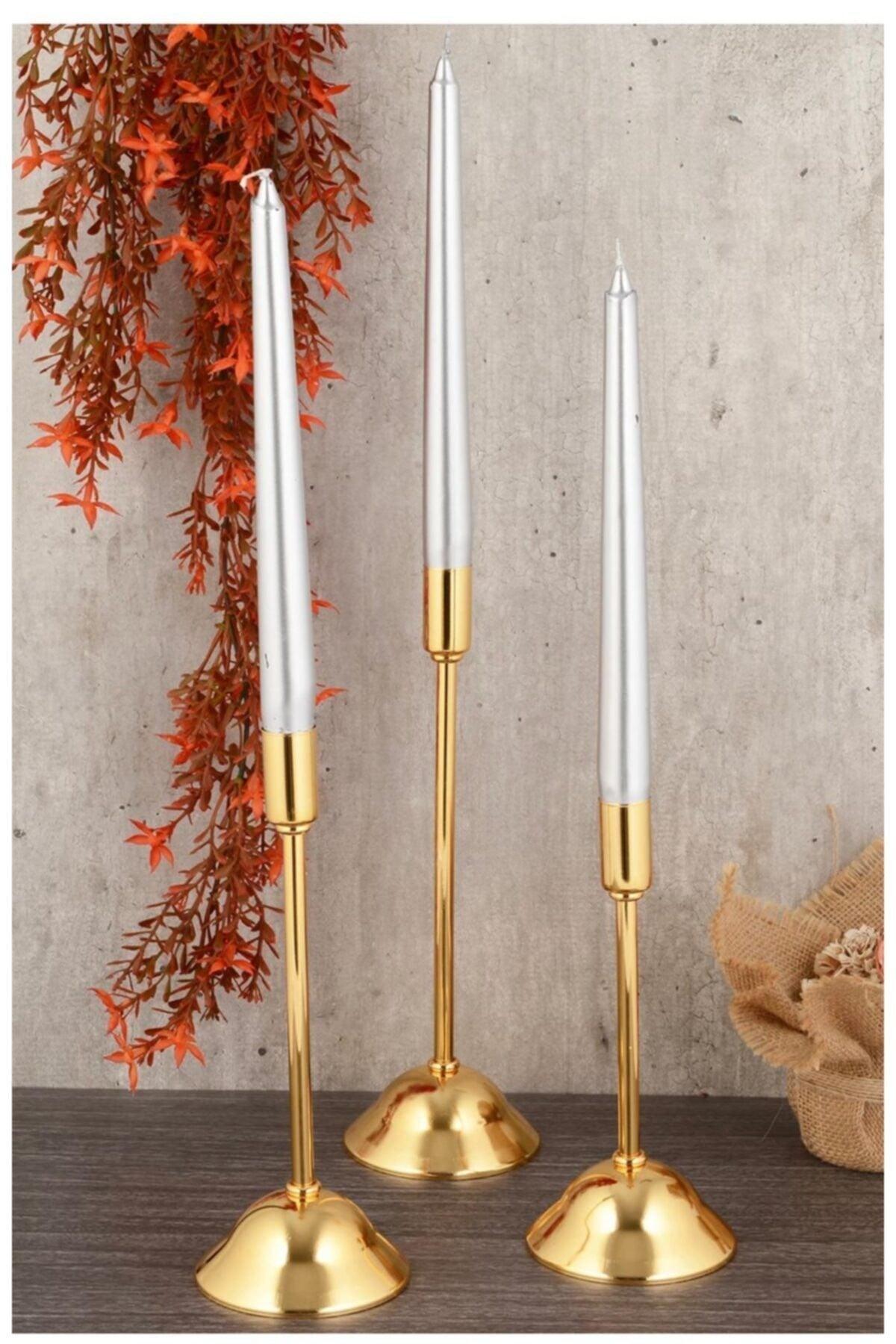 3 Pcs Metal Gold Candlestick Candle Holder - Swordslife