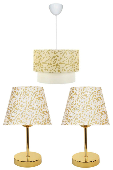 Set of 3 Chandelier and Top of Nightstand Gold Lampshade / Silvery Gold - Swordslife