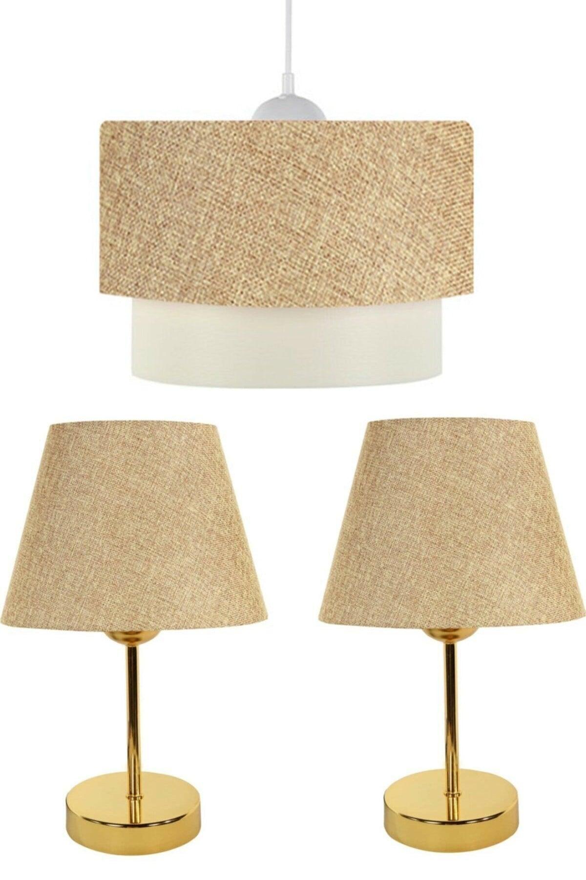 3-Set Chandelier And Nightstand Metal Lampshade / Sand Beige - Swordslife