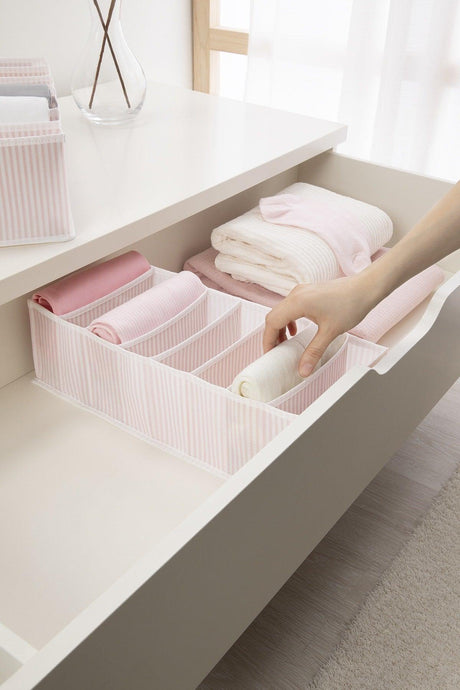 Set of 3 Pink Striped Compartment Drawer Organizer - Swordslife