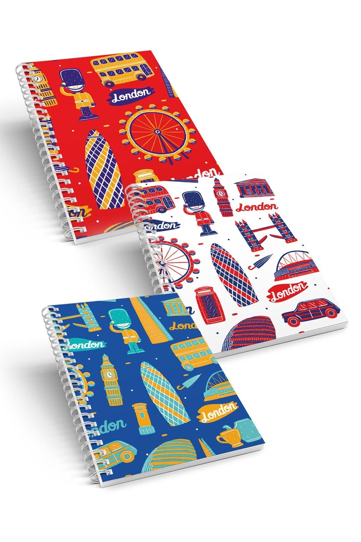 Set of 3 Spiral Checkered Notebooks - London