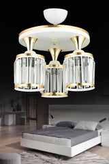 3 Pcs White Tray Crystal Stone Plafonyer Yellow Striped Cylinder Downward Facing Luxury Chandelier - Swordslife