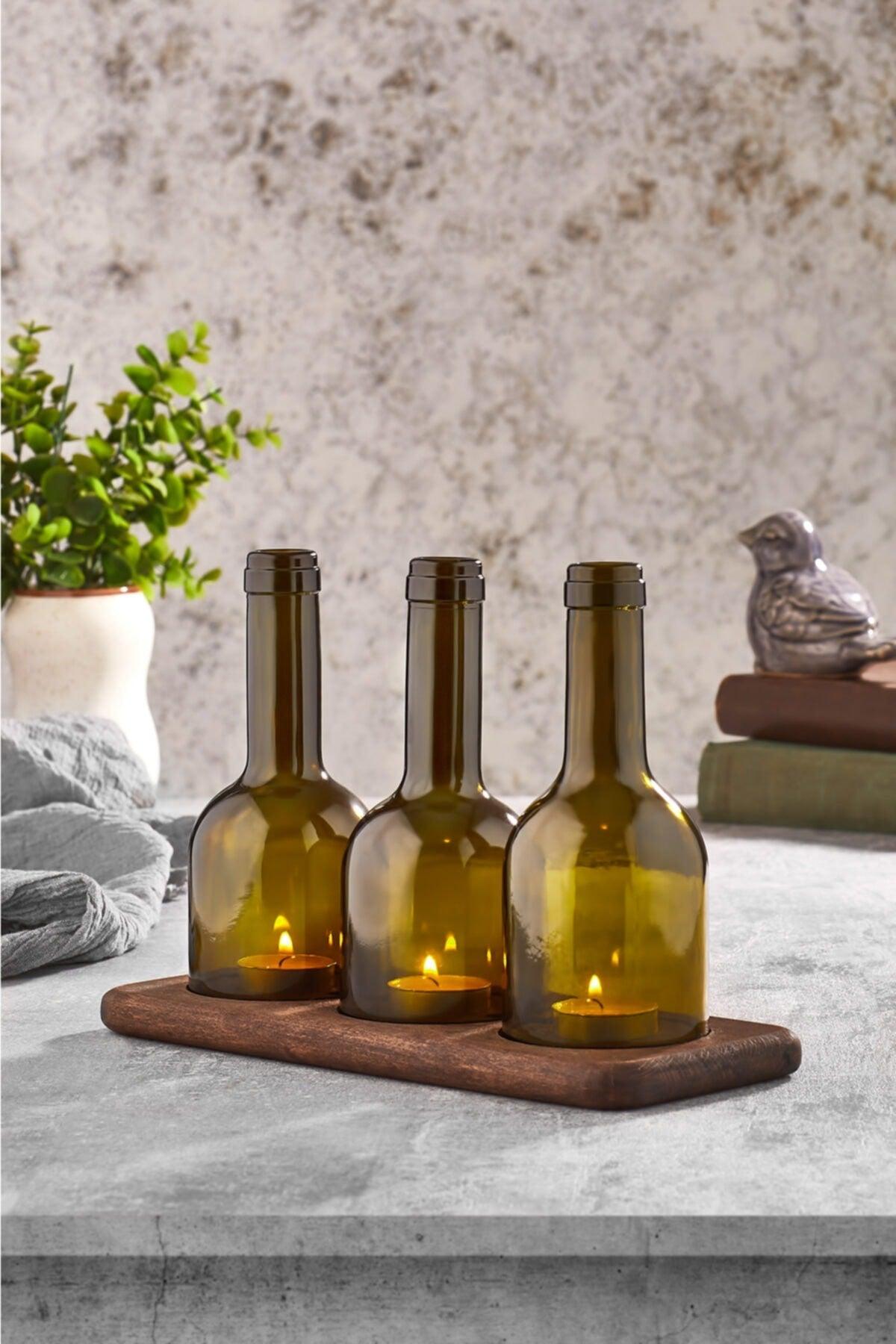 3 Pcs Winy Bottle Candle Holder - Wenge Color - Swordslife