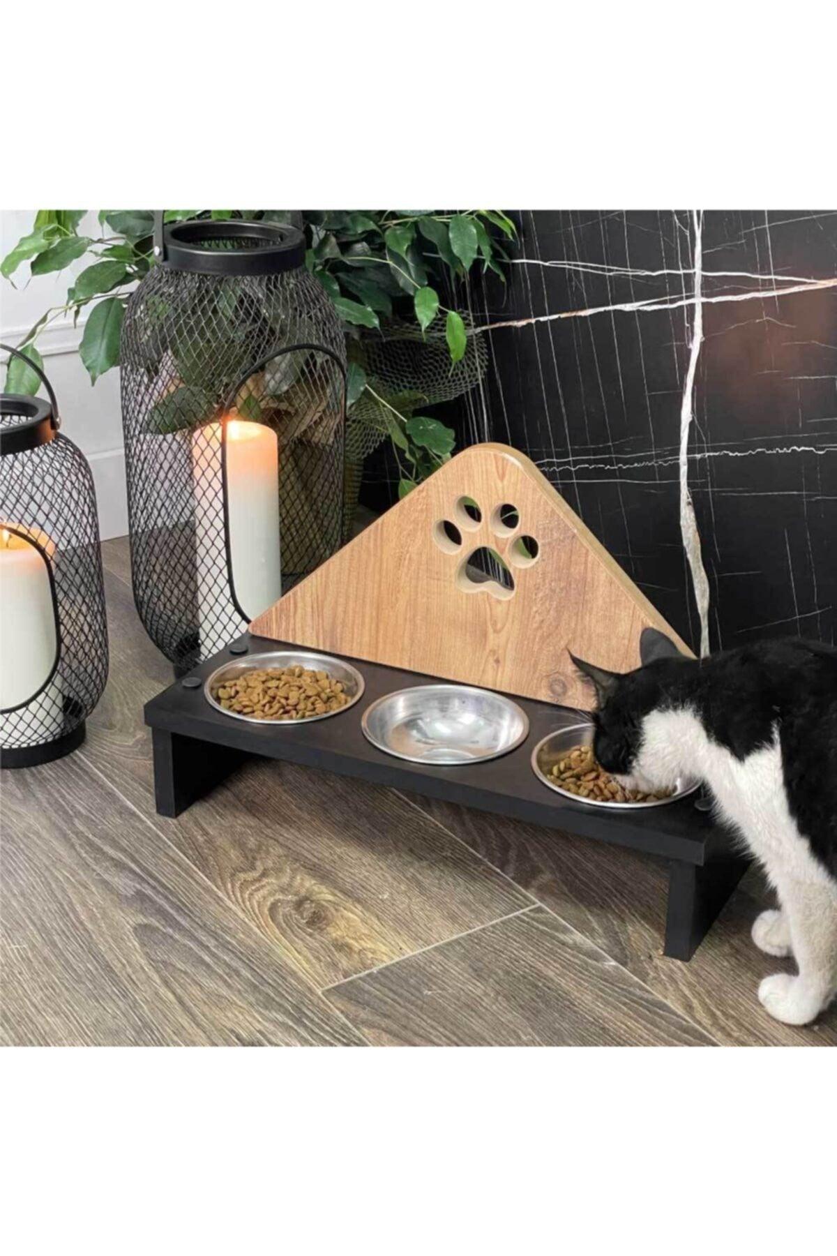 3 Pcs Wooden Cat Food And Water Container - Paw