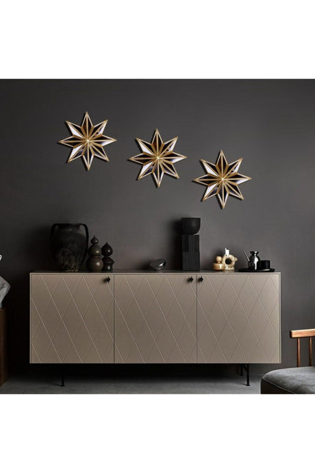 3 Star Mirror Decorative Wall Accessory Gold - Swordslife