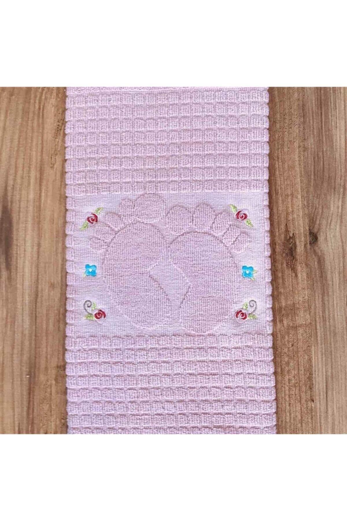 3 Pieces Powder Color Embroidered Foot Towel 100% Cotton Size: 50x70 - Swordslife