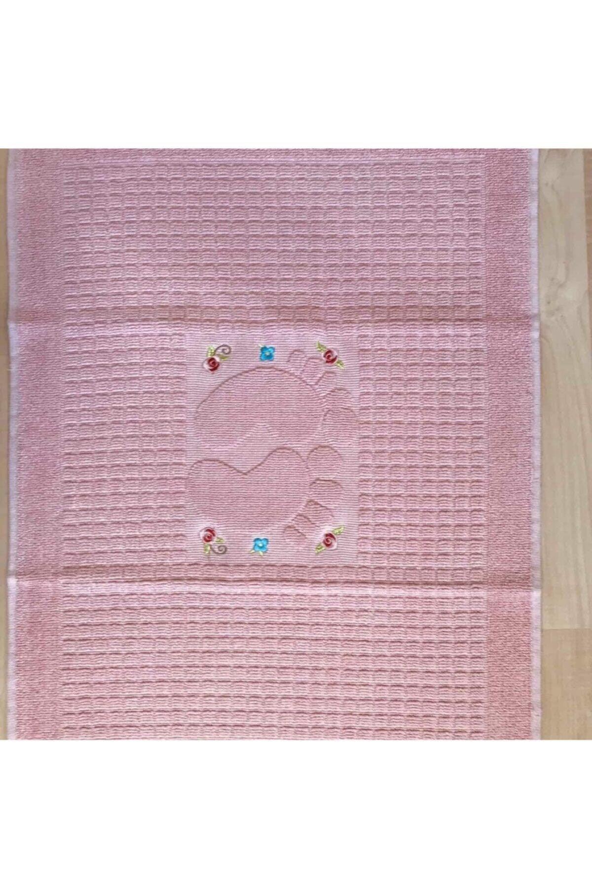 3 Pieces Powder Color Embroidered Foot Towel 100% Cotton Size: 50x70 - Swordslife