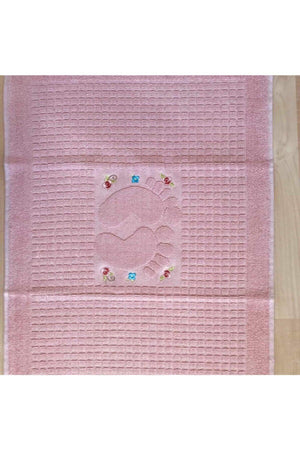 3 Pieces Powder Color Embroidered Foot Towel 100% Cotton Size: 50x70 - Swordslife
