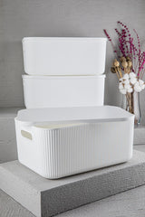 3 Pcs Storage 13 Lt White, Multi-Purpose Organizer for Wardrobe Box with Lid, Decorative Storage Box - Swordslife