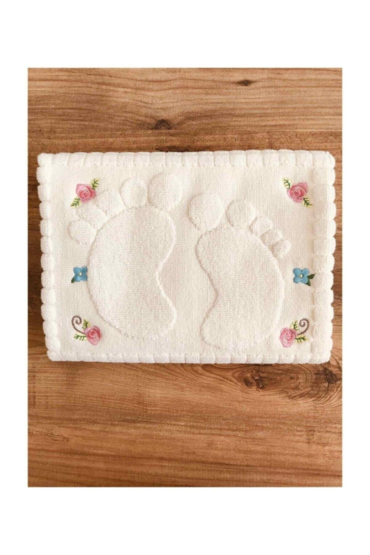 3 Pieces Cream Embroidered Foot Towel 100% Cotton Size: 50x70 - Swordslife
