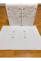 3 Pieces Cream Embroidered Foot Towel 100% Cotton Size: 50x70 - Swordslife