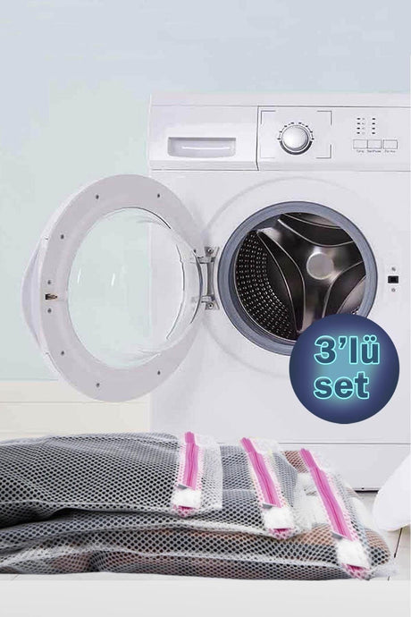 3 Different Size Laundry Net Bags With Colorful Zipper - Swordslife