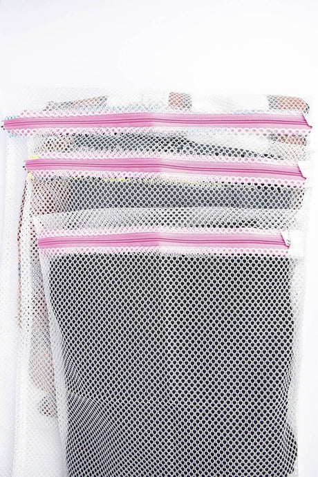 3 Different Size Laundry Net Bags With Colorful Zipper - Swordslife