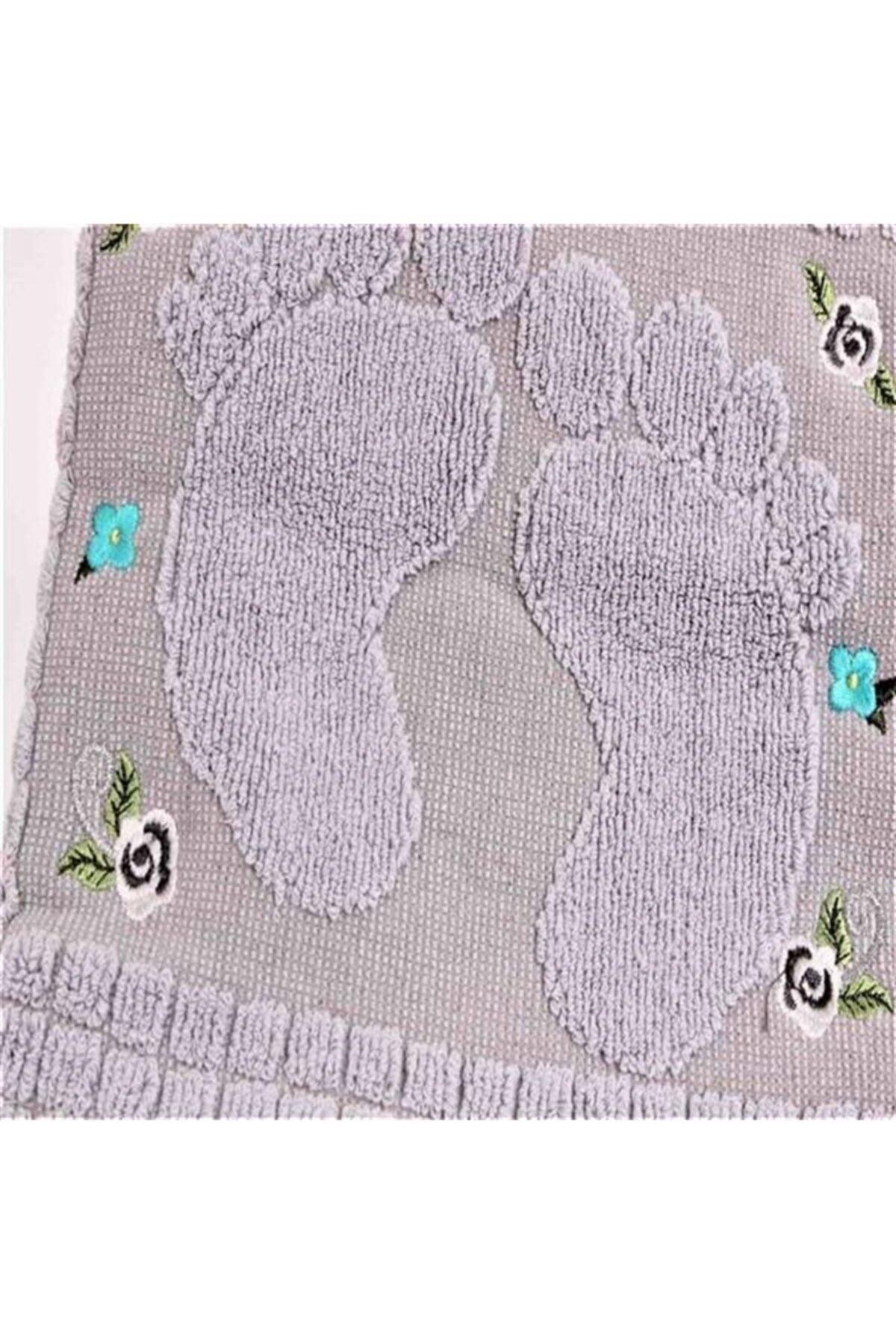 3 Pieces Gray Color Embroidered Foot Towel 100%