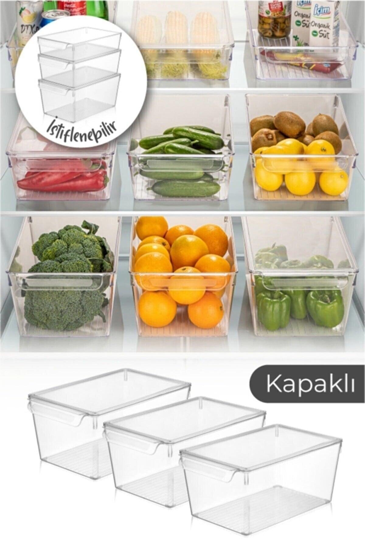 3 Pieces Large Fridge Organizer with Lid